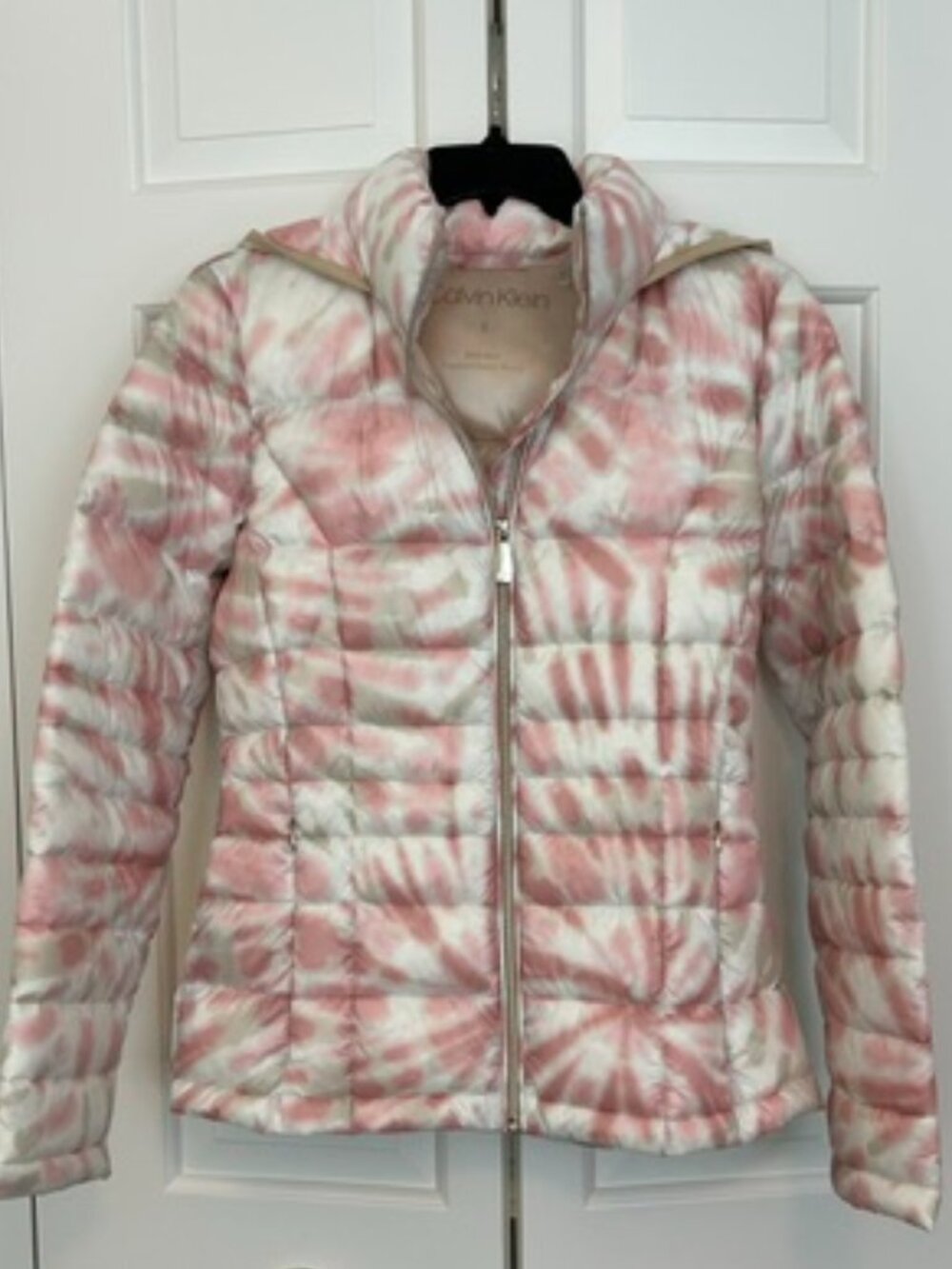 Calvin Klein Like New Pink Beige Tan Tie Dye Packable Down Puffer Jacket Size S